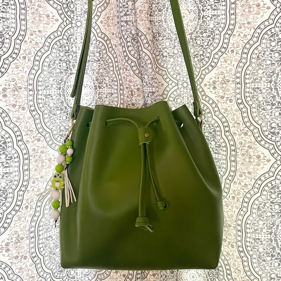 Portland Leather Handbags - Portland Leather Apple Green Drawstring Bucket Crossbody Bag